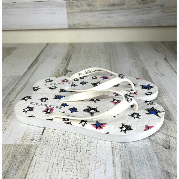 Coach Women’s 7 White Multicolor Abbigail Stars Slip-On Flip-Flop Sandals New - Picture 3 of 7